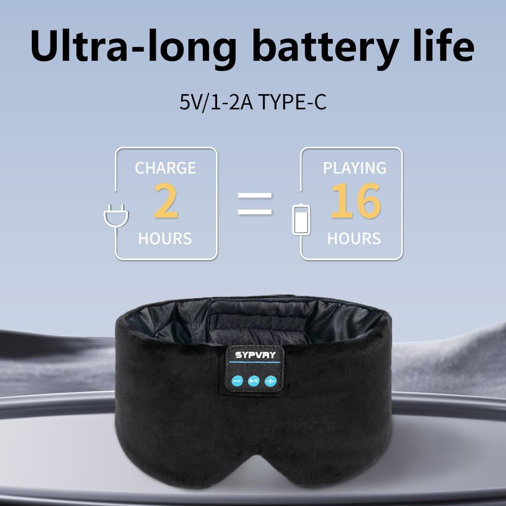 Bluetooth 5.4 Wireless Sleep Mask with Integrated Headphones and Microphone - Soft Blackout Eye Mask (Black M)