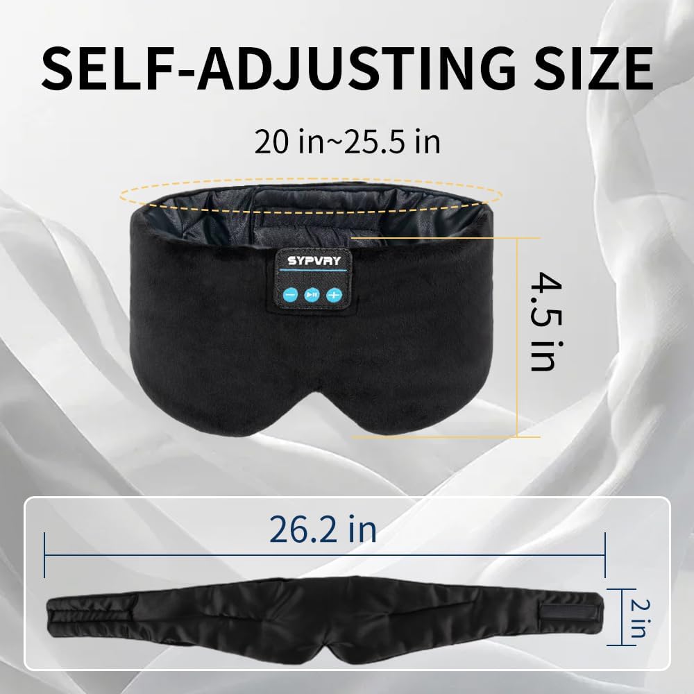 Bluetooth 5.4 Wireless Sleep Mask with Integrated Headphones and Microphone - Soft Blackout Eye Mask (Black M)