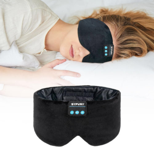 Bluetooth 5.4 Wireless Sleep Mask with Integrated Headphones and Microphone - Soft Blackout Eye Mask (Black M)